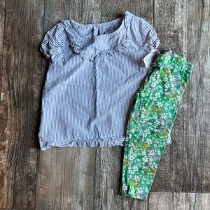 Carters Toddler Girl 4T Spring Floral & Stripe 2 Piece Set (Blouse & Capris)
